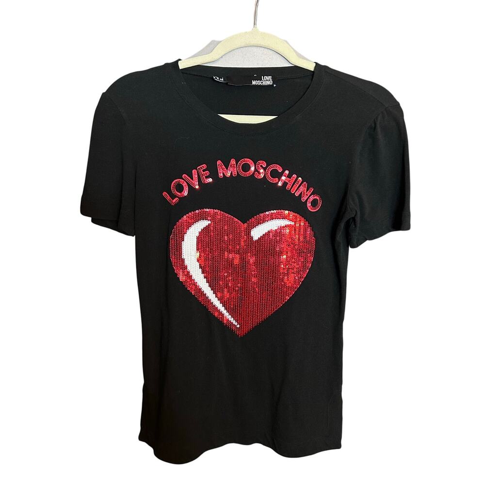 Preloved- Love Moschino- sequins logo tee- small